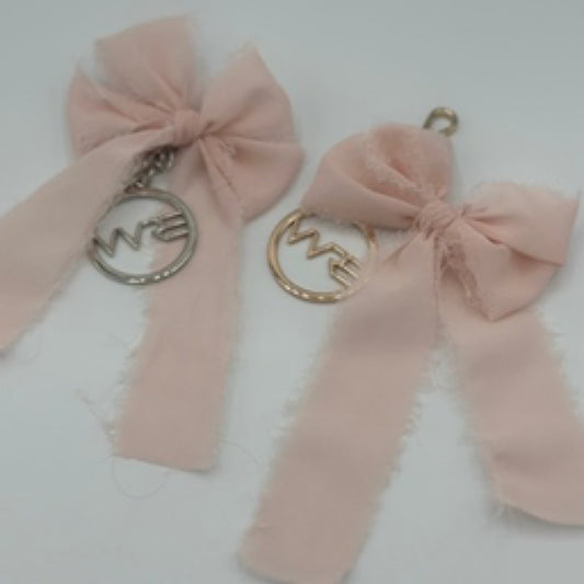 Chiffon Ribbon Bow Charm with Gold Hardware – Breast Cancer Awareness Edition